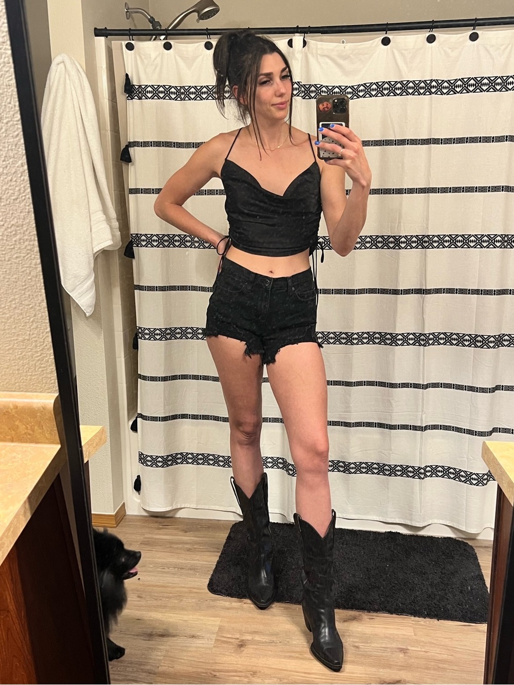White Fox Boutique Black Cropped Cowl Tank Top